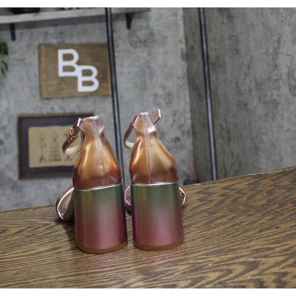 NWT Kenneth Cole New York Block Heel Luisa Wedge Sandal Rose Gold Multi Pink 7M - Picture 9 of 13